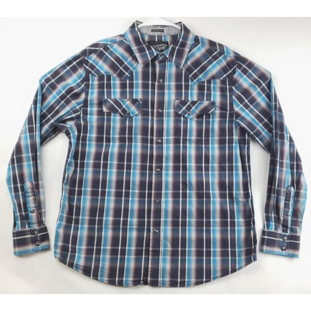 Moonshine Spirit Brad Paisley Shirt Mens Med Western Pearl Snap Plaid Flip Cuffs
